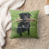 2本の棒を持つブラック・ラボの犬写真と名前 クッション (ブランケット)