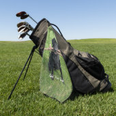 2本の棒を持つブラック・ラボの犬写真と名前 ゴルフタオル (グリーン)