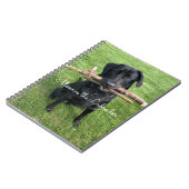 2本の棒を持つブラック・ラボの犬写真と名前 ノートブック (左側)