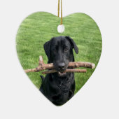 2本の棒を持つブラック・ラボの犬写真 セラミックオーナメント (右)
