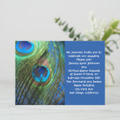 2本の青い孔雀の羽の結婚式招待状 招待状 (スタンド正面)