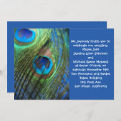 2本の青い孔雀の羽の結婚式招待状 招待状 (正面/裏面)