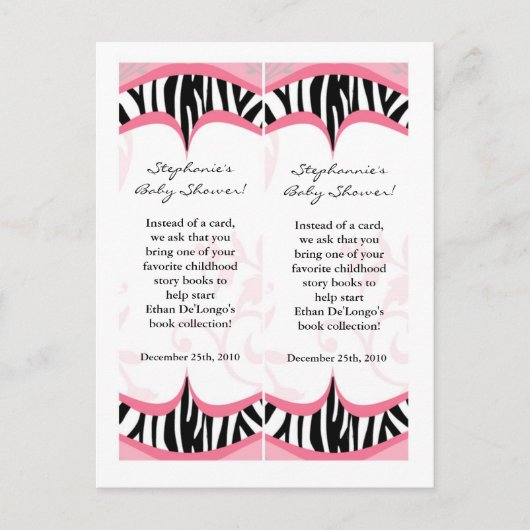 2本マーク蝶ガーリーゼブラ印刷パターン インビテーションポストカード (正面)