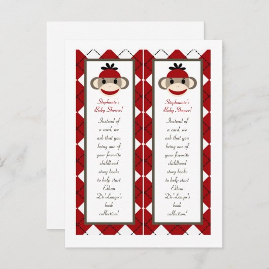 2本マーク赤い靴下モンキーアーガイル インビテーションポストカード (正面/裏面)