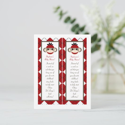 2本マーク赤い靴下モンキーアーガイル インビテーションポストカード (スタンド正面)