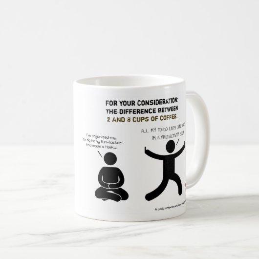 2杯そして8杯のコーヒー間の相違 コーヒーマグカップ (正面右)