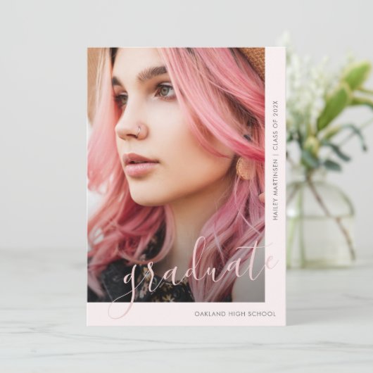 2枚のかわいらし写真の卒業発表のスクリプト 招待状 (スタンド正面)