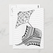 2枚のアカエイ大人着色はがき ポストカード (正面/裏面)