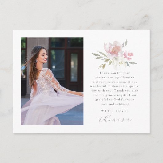 2枚のエレガント写真キンセアニェラフローラありがとう ポストカード (正面)