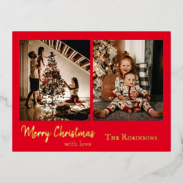 2枚のエレガント写真クリスマス 箔シーズンポストカード