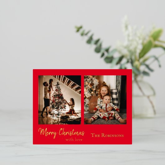 2枚のエレガント写真クリスマス 箔シーズンポストカード (立ち正面)