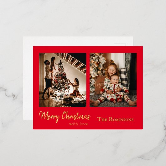 2枚のエレガント写真クリスマス 箔シーズンポストカード (正面/裏面)