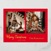 2枚のエレガント写真クリスマス 箔シーズンポストカード (正面)