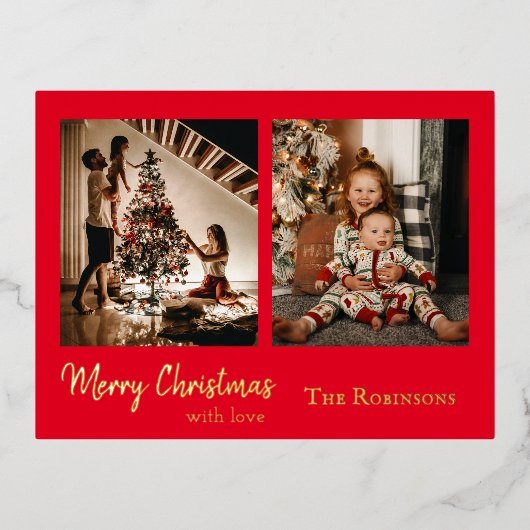 2枚のエレガント写真クリスマス 箔シーズンポストカード (正面)