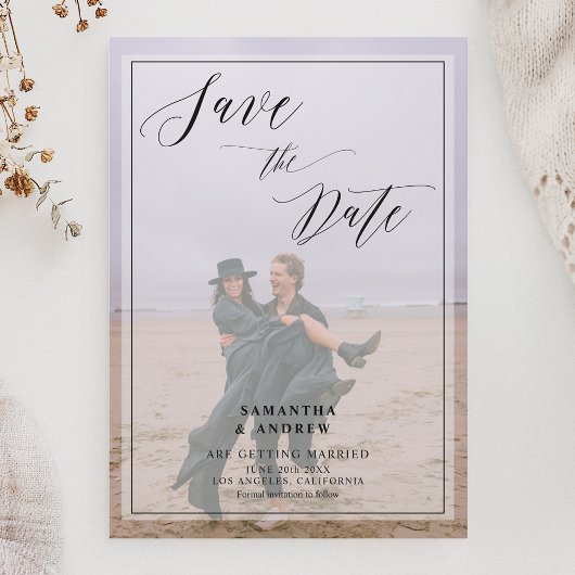 2枚のエレガント写真コラージュが日付の結婚保存 セーブザデート