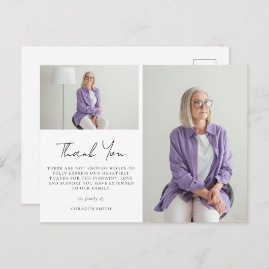 2枚のエレガント写真悔やみや弔慰葬儀ありがとう ポストカード (正面/裏面)