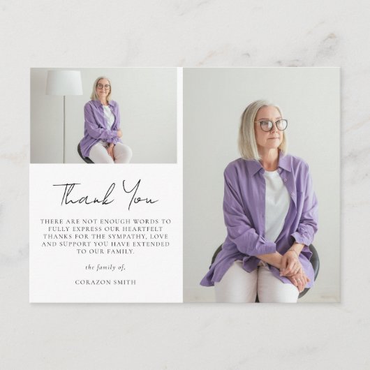 2枚のエレガント写真悔やみや弔慰葬儀ありがとう ポストカード (正面)