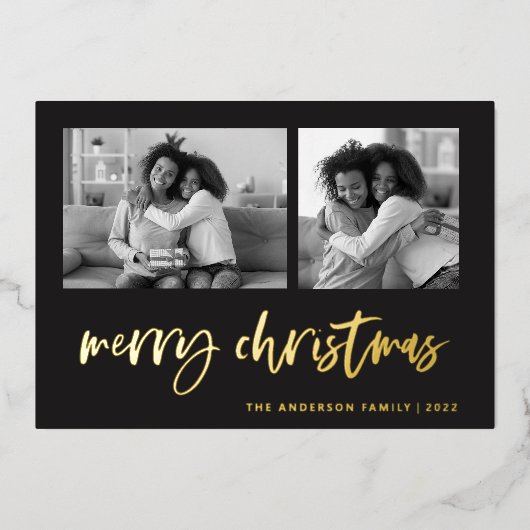2枚のカジュアルフォトグリッドのスクリプト |メリークリスマス 箔シーズンカード (正面)