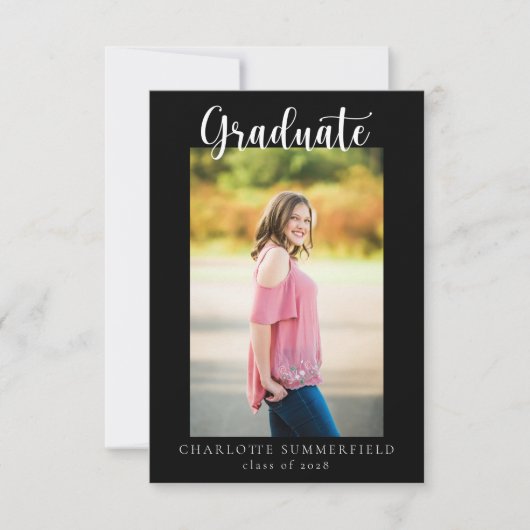 2枚のカジュアル写真のスクリプト |卒業発表 招待状 (正面)