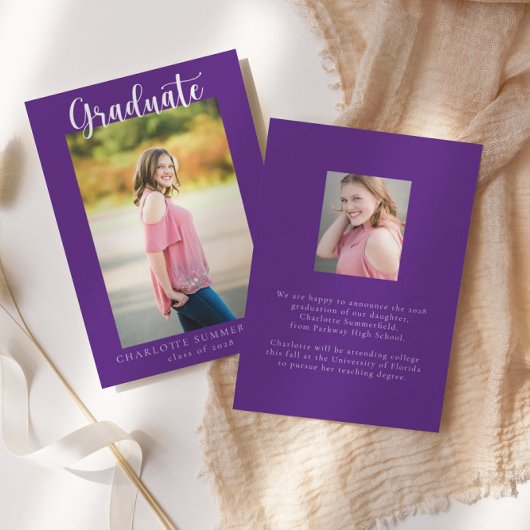 2枚のカジュアル写真のスクリプト |卒業発表 招待状