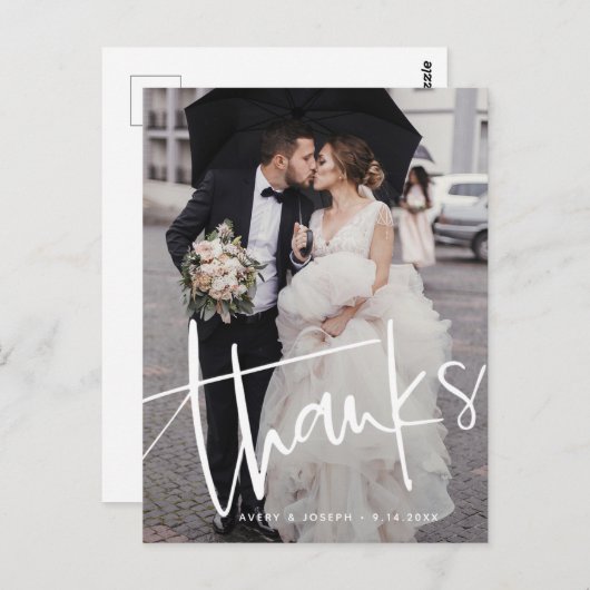 2枚のカジュアル写真を重ね合わ結婚せるスクリプト ポストカード (正面/裏面)