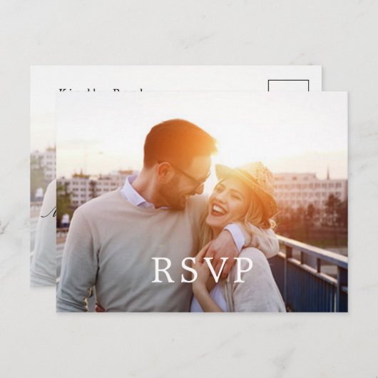 2枚のカスタムフォトウェディングパーソナライズされたRSVPを追加 ポストカード (正面/裏面)