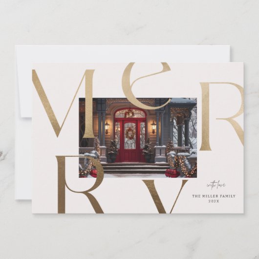 2枚のカスタム写真金ゴールドメリータイポグラフィ 招待状 (正面)