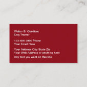 2枚のサイドビジネスカードを訓練している犬 名刺 (裏面)