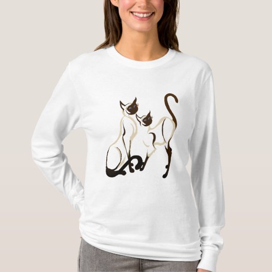 2枚のシャム猫のワイシャツ Tシャツ (正面)