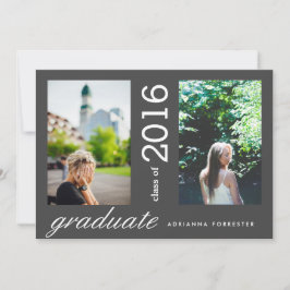 2枚のシンプル写真をチャーコールブラックで卒業 招待状