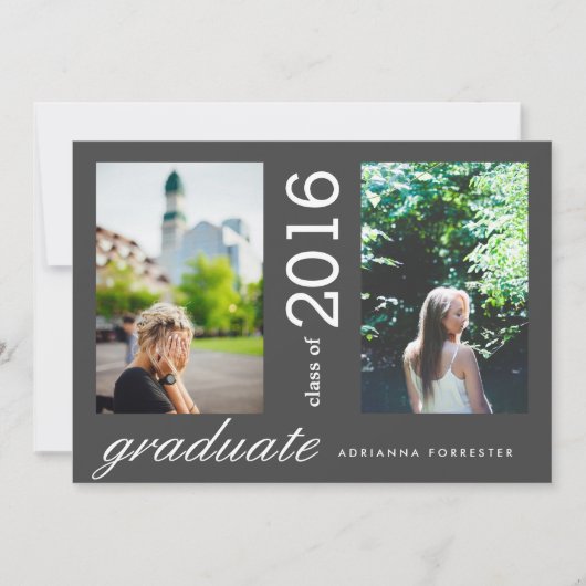 2枚のシンプル写真をチャーコールブラックで卒業 招待状 (正面)