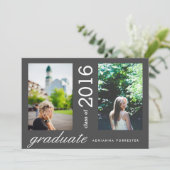 2枚のシンプル写真をチャーコールブラックで卒業 招待状 (スタンド正面)