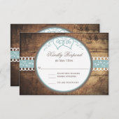 2枚のハート素朴のウッドレース結婚の出欠届けカード 出欠カード (正面/裏面)