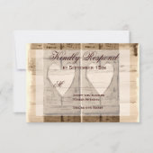 2枚のハート素朴・シャッターが結婚出欠届けカードを出す。 出欠カード (正面)