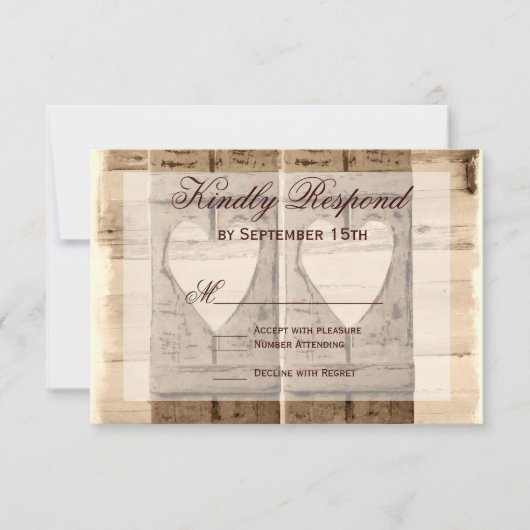 2枚のハート素朴・シャッターが結婚出欠届けカードを出す。 出欠カード (正面)