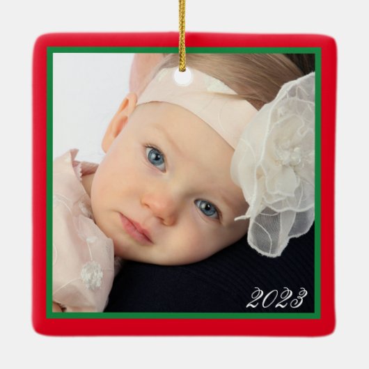 2枚のパーソナライズされたフォトファミリークリスマス セラミックオーナメント (裏面)