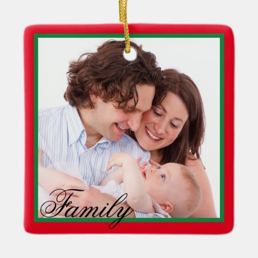 2枚のパーソナライズされたフォトファミリークリスマス セラミックオーナメント (正面)