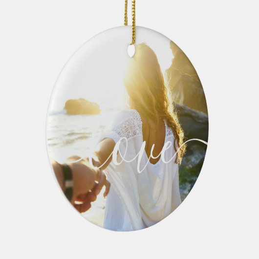 2枚のパーソナライズされた写真とスクリプト文字ラブ セラミックオーナメント (右)