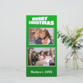 2枚のフォトクリスマスグリーン追加メッセージバックファミリー シーズンカード (スタンド正面)