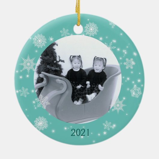 2枚のフォトクリスマススノーフレーク（両面） セラミックオーナメント (裏面)