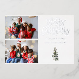 2枚のフォトクリスマスツリーモダン 箔招待状