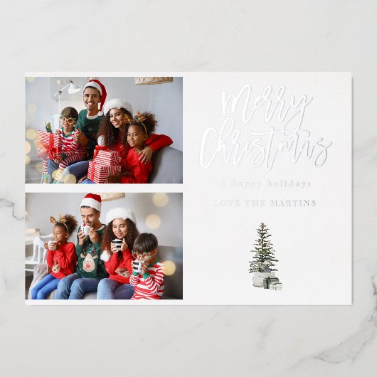 2枚のフォトクリスマスツリーモダン 箔招待状 (正面)