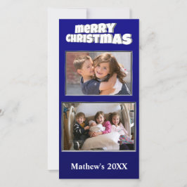 2枚のフォトクリスマスブルー追加メッセージバックファミリー シーズンカード