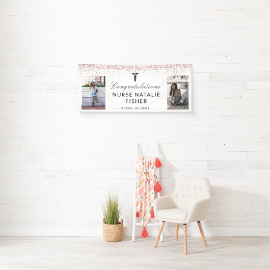 2枚のフォトスクリプトおめでとうナース卒業 横断幕 (インサイチュ)