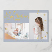 2枚のフォトスノーフレークスクリスマスフォト金ゴールドカード 箔シーズンカード (正面)