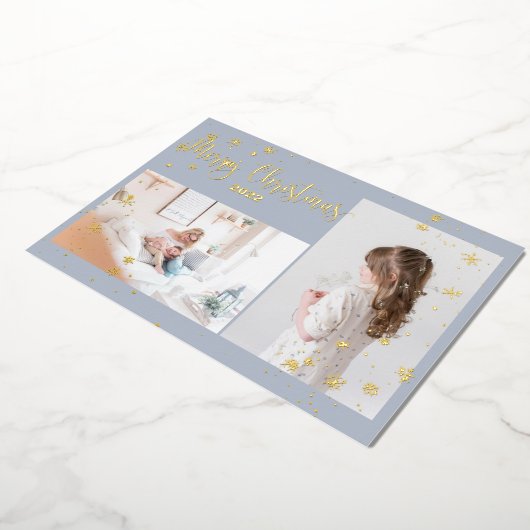2枚のフォトスノーフレークスクリスマスフォト金ゴールドカード 箔シーズンカード (回転した状態)