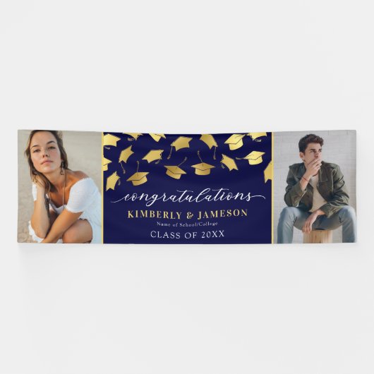 2枚のフォトダブル卒業バナー 横断幕 (横)