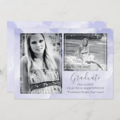 2枚のフォトパープル背景の卒業 案内状 (正面/裏面)