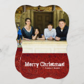 2枚のフォトフロントバックレッドレザールックホリデーカード シーズンカード (正面/裏面)
