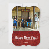 2枚のフォトフロントバックレッドレザールックホリデーカード シーズンカード (裏面)